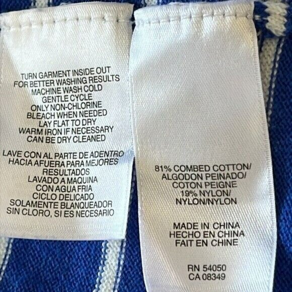 Jones New York Cardigan Sweater, Open Front with Drawstring, Blue and White, L - Picture 9 of 10